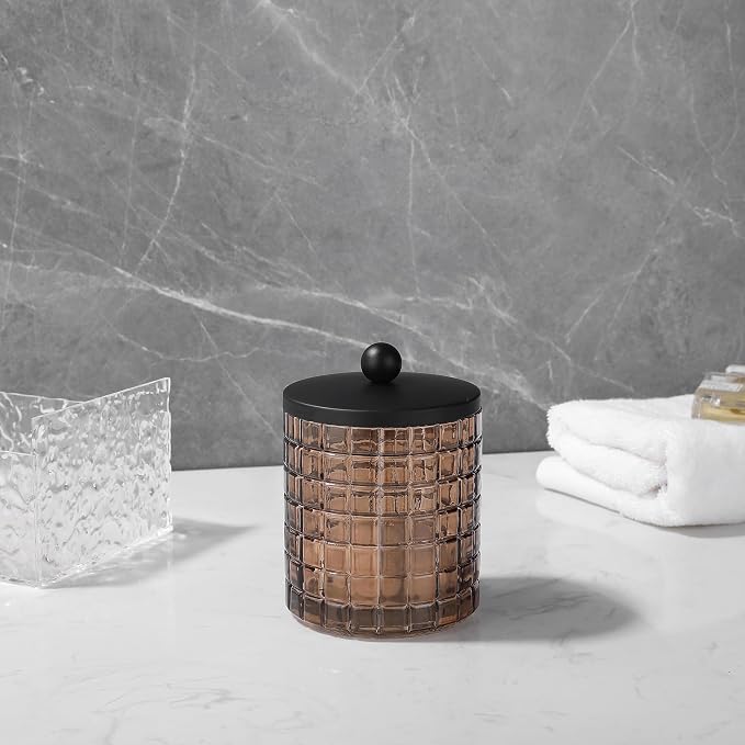 Amber Colored Tranlucent Apothecary Etched Geometric Grid Glass Jar W/Matte - Image 8