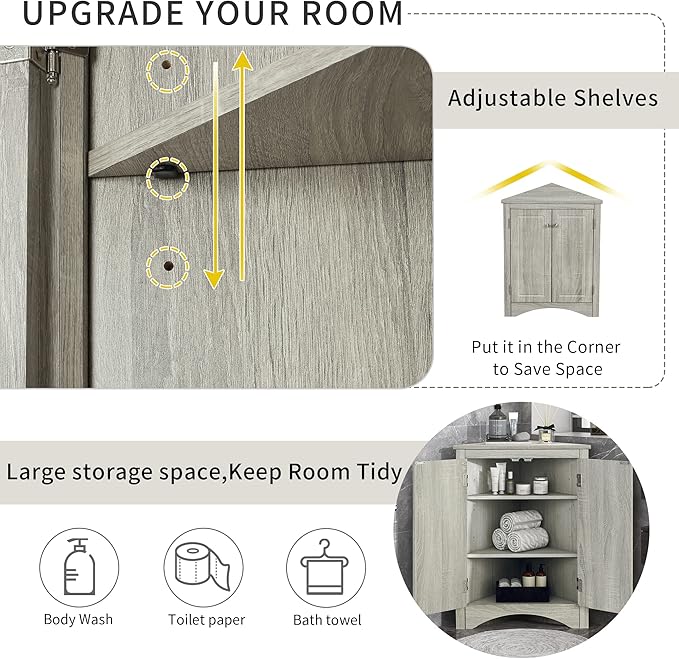 GDFStudio 31.5" H Triangle Corner Bathroom Storage Cabinet - Image 5