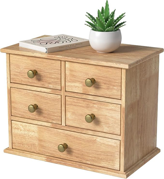 Oak Desk Organizer with Drawers, Durable Wooden Desktop Storage Box | 5 Drawer by JNFUZ