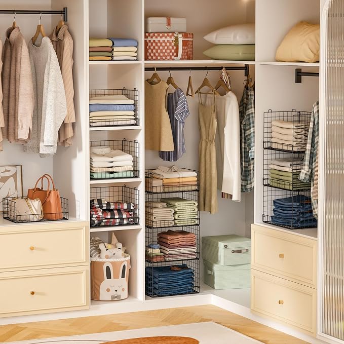 4 Tier Stackable Closet Organizers and Storage Shelves, Foldable Closet Shelf - Image 2