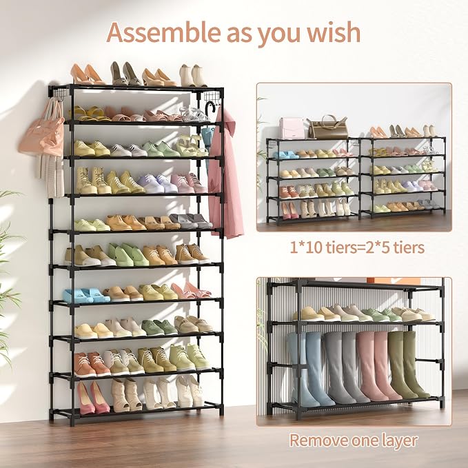 LANTEFUL 10 Tiers Shoe Rack 50 Pairs Large Capacity Tall Shoe Organizer Sturdy - Image 5