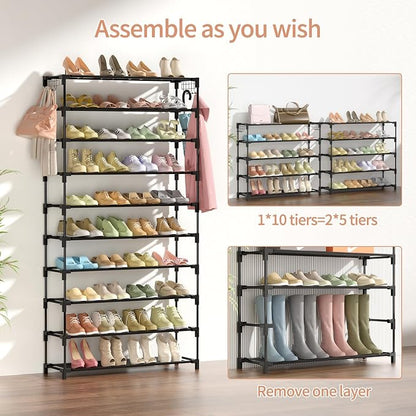 LANTEFUL 10 Tiers Shoe Rack 50 Pairs Large Capacity Tall Shoe Organizer Sturdy - Image 5