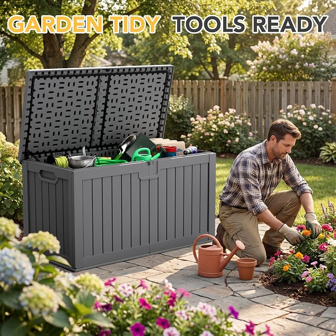240 Gallon HDPE Deck Box Outdoor Indoor Waterproof Storage Box - Image 3
