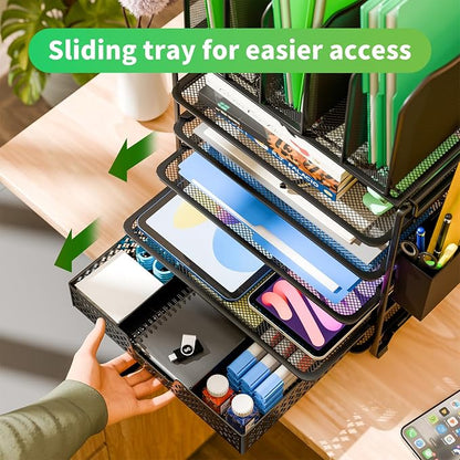 Simple Trending 5 Tier Mesh Desk File Organizer, Paper Letter Tray File Holder - Image 3
