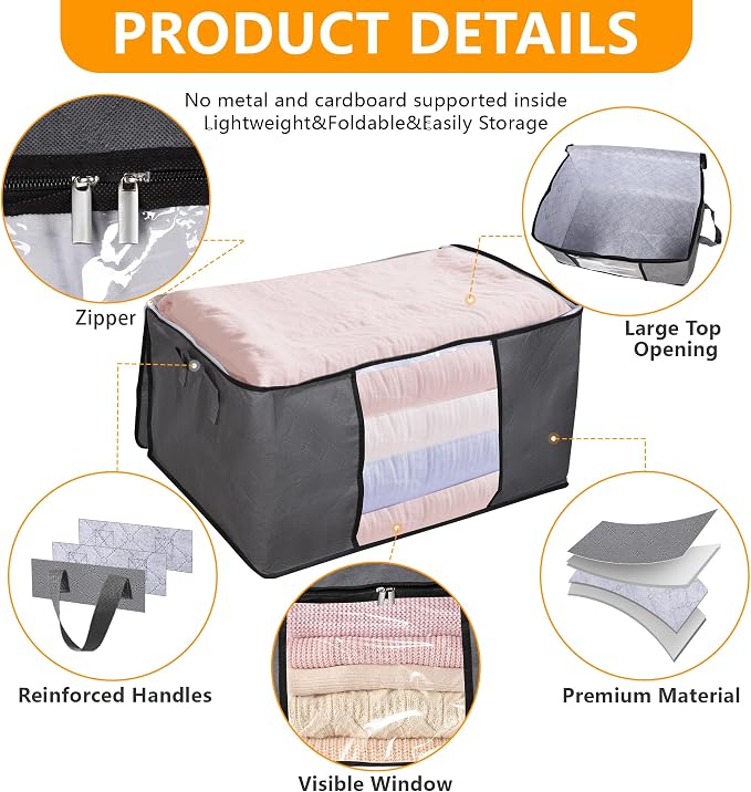 10 Pack Clothes Storage Bags, 90L Large Blanket Storage Bag Comforter Storage - Image 4