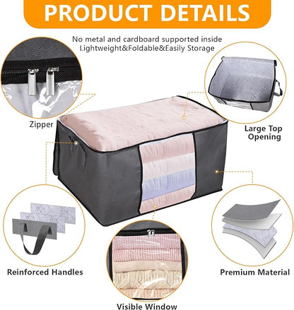 10 Pack Clothes Storage Bags, 90L Large Blanket Storage Bag Comforter Storage - Image 4