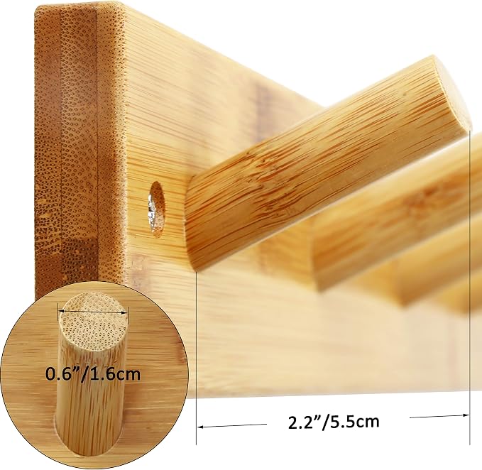 SKOLOO Wooden Wall Mounted Coat Rack, 5 Pegs Bamboo Wall Hook - Image 7