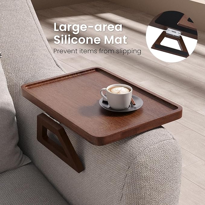 Couch Arm Tray, Bamboo Folding Sofa Tray, Sofa Armrest Tray Clip-On Couch Desk - Image 2