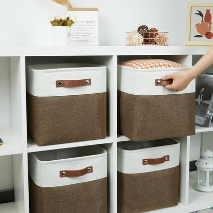 HNZIGE Fabric Storage Baskets 4 Pack, Storage Cube Baskets 11x11, Foldable Cube - Image 4