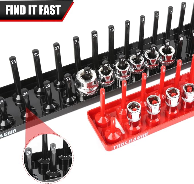TOOLEAGUE 7Pcs Socket Organizer Tray and Magnetic Wrench Holder Set, 3/8" - Image 6