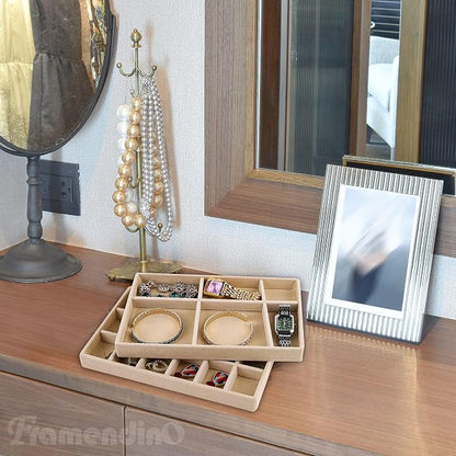 Framendino, 4 Pack Beige Velvet Jewelry Trays Stackable Organizer Drawer - Image 6