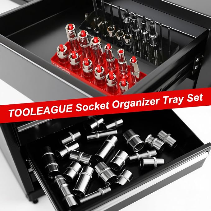 TOOLEAGUE 9Pcs Socket Organizer Tray and Magnetic Wrench Holder Set, 3/8" - Image 4