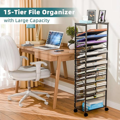 15 Tier Rolling File Cart, Sturdy and Durable Desk File Organizer - Image 2