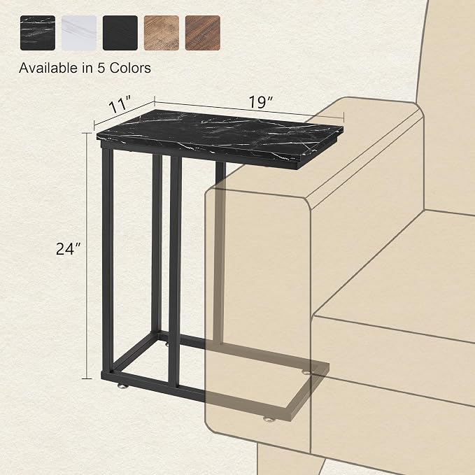 VECELO C Shaped End Side Table for Sofa Couch and Bed Snack TV Tray for Living - Image 3