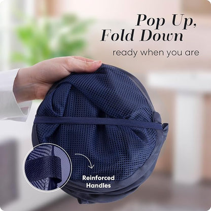 Handy Laundry Collapsible Mesh Foldable Hamper 14" x 14' x 24" Navy Blue - Image 3