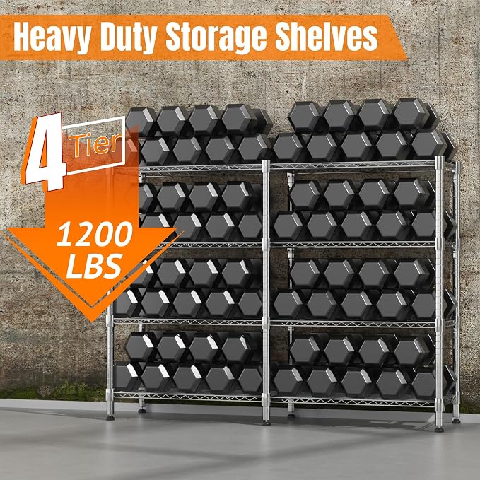Homdox Heavy Duty Storage Shelves, 4 Tier Wire Shelving Unit, Adjustable Metal - Image 5