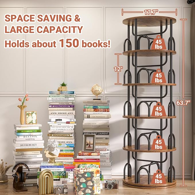 Aheaplus 5 Tier Rotating Bookshelf Tower, 360 Display Spinning Bookcase - Image 3
