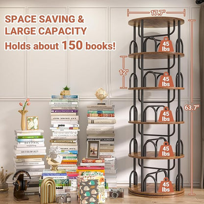 Aheaplus 5 Tier Rotating Bookshelf Tower, 360 Display Spinning Bookcase - Image 3