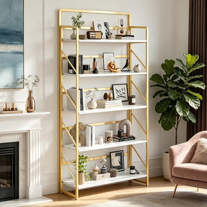 JSB 6 Tier No Assembly Folding Bookshelf, 30.3" Wide Foldable Storage Bookcase - Image 7