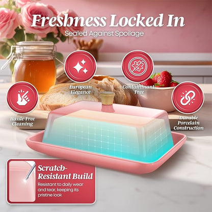 Flexzion Ceramic Pink European Butter Dish - Image 7
