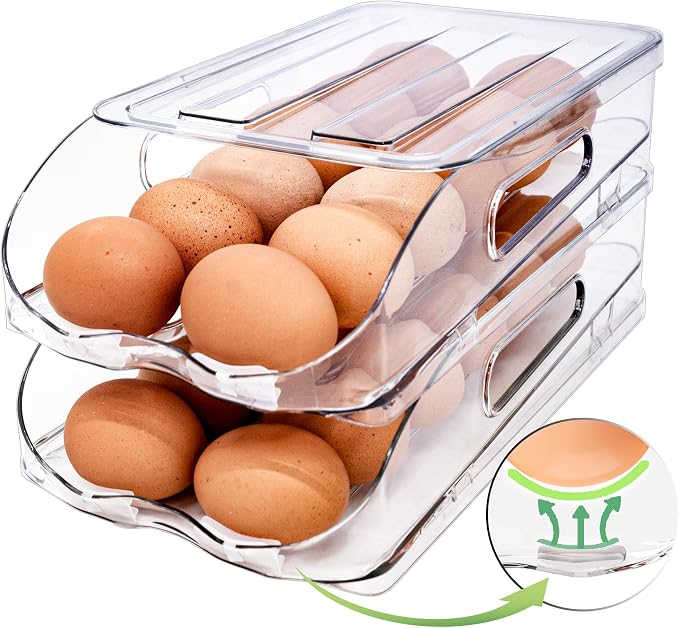 Egg Holder for Fridge, Automatic Steady Rolling Egg Container by SMRCAD
