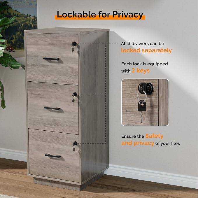 VINGLI 3 Drawer File Cabinet - Image 5