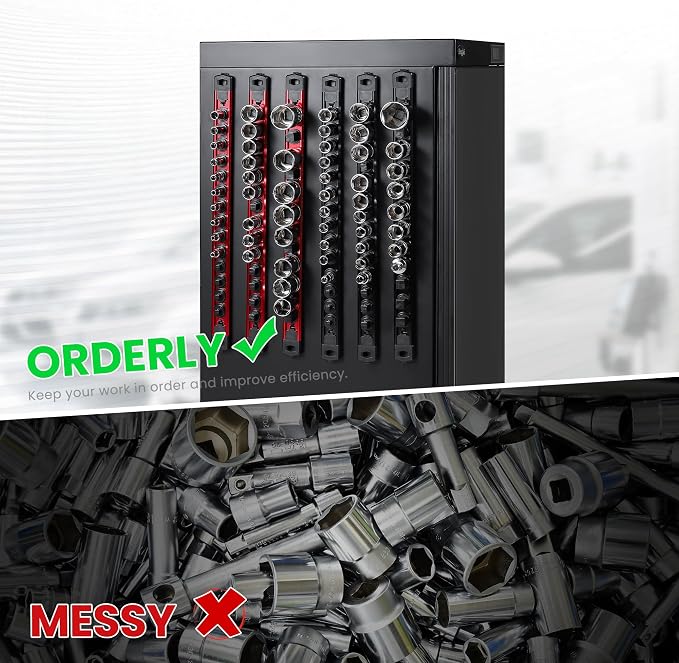 ALOANES 6-Piece Magnetic Socket Organizer, Heavy Duty Aluminum Socket Rails - Image 6