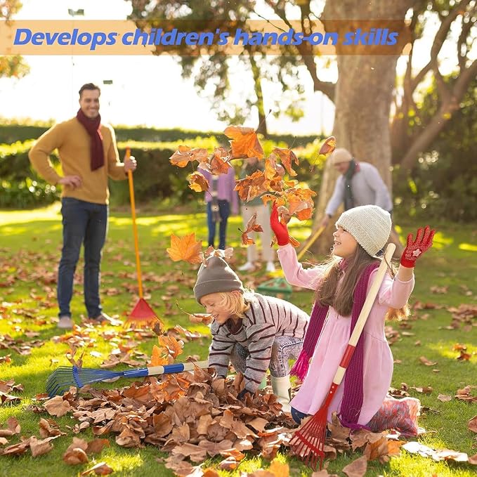 Kids Rake - 27 Inch Wooden Handle Metal Tines - Image 9