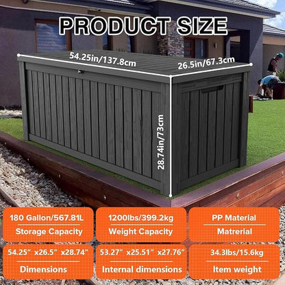 180 Gallon Outdoor Storage Box Waterproof Lockable Resin Deck Box Large - Image 2