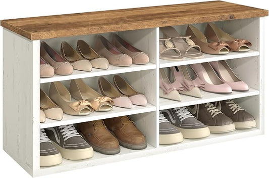 VASAGLE Shoe Bench, Storage Bench, 6 Compartments, Adjustable Shelves, by Unknown
