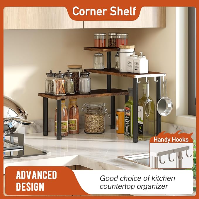 GHWIE Corner Shelf Organizer, 3 Tier Bamboo Kitchen Countertop Rack - Image 4