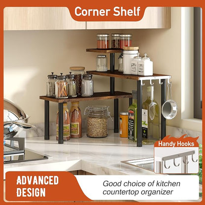 GHWIE Corner Shelf Organizer, 3 Tier Bamboo Kitchen Countertop Rack - Image 4