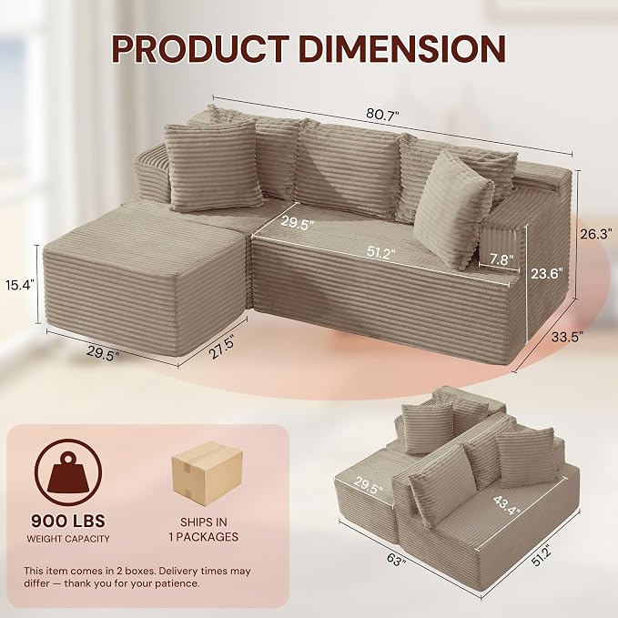 Korser Boneless Couches for Living Room, Cloud Couch Sectional - Image 2