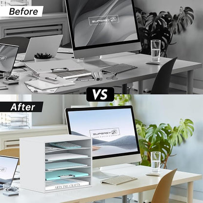 5 Tier Wood Desk Organizer, Mail Sorter and Paper Organizer - Image 6