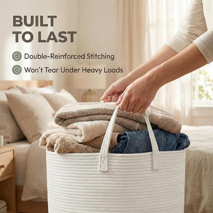 JMvicyroam 115L Extra Large Machine Washable Cotton Rope Blanket Basket | - Image 6