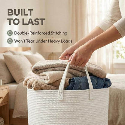 JMvicyroam 115L Extra Large Machine Washable Cotton Rope Blanket Basket | - Image 6