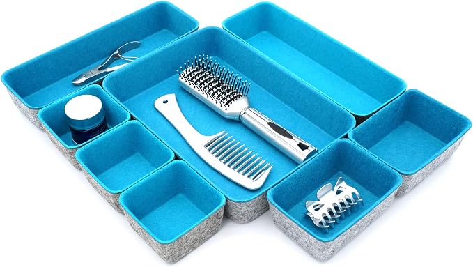 Welaxy Minimalist Felt Desk Drawer Organizer 8pc Turquoise Storage Bins - Image 6