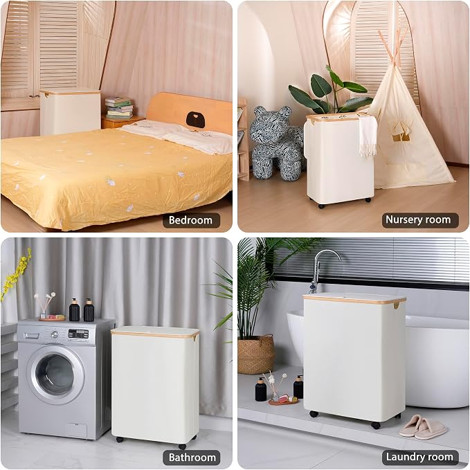 Lagre Laundry Basket with Wheels, Laundry Hamper with Lid, 160L Clothes Hamper - Image 5