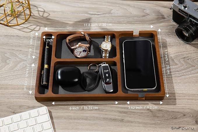 Shinpuru Wooden Valet Tray for Men, Nightstand Organizer - Image 3