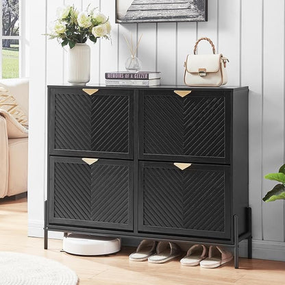 Shoe Cabinet with 4 Flip Drawers, Narrow Entryway Rack, Freestanding, by VIPLUMI