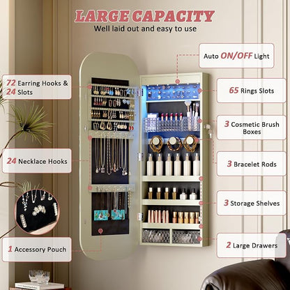LVSOMT Round Mirror Jewelry Cabinet Door Hang, Jewelry Armoire - Image 2