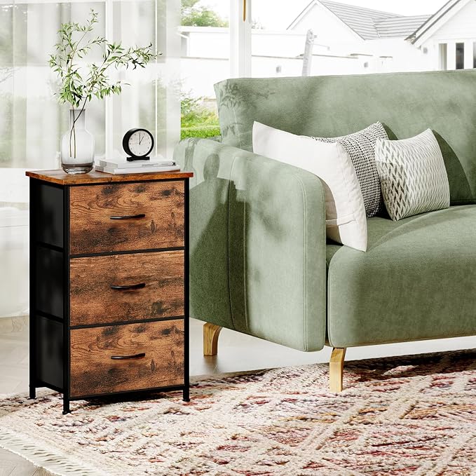 Somdot Small Dresser for Bedroom, 3 Drawer Storage Cabinet, Steel Frame and Mdf - Image 4