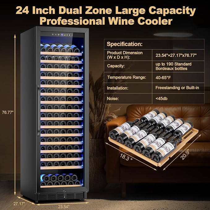 Upgraded 190 Bottles Wine Cooler Refrigerator, 24 Inch Wide Wine Fridge - Image 2