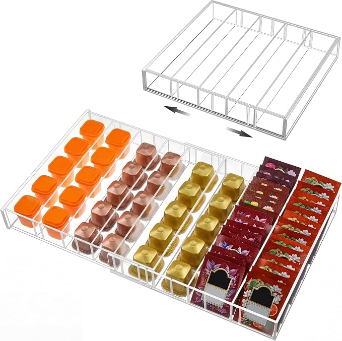 Briwooody Expandable Acrylic Coffee Pod Holder Holds 35 to 70 Capsules or 105 by Briwooody