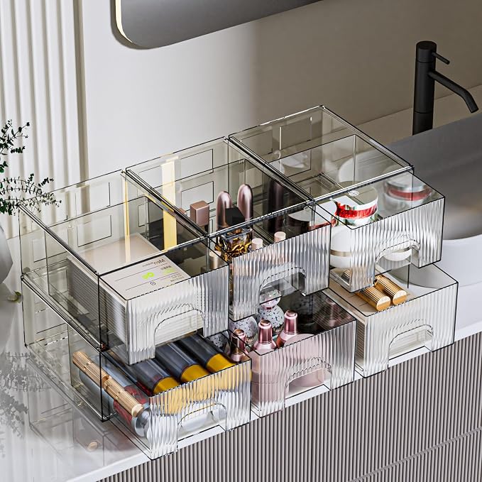 ZHIAI 6 Pack Clear Stackable Storage Drawer, Acrylic Drawer, Cosmetic Organizer - Image 5