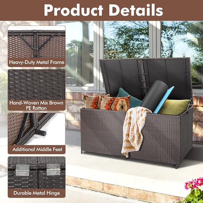 RELAX4LIFE 175-Gallon Outdoor Storage Box, Wicker Rattan Outside Storage - Image 4