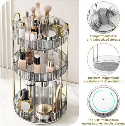 360° Rotating Makeup Organizer, Large-Capacity Skincare Make Up Storage 3 Tier - Image 4