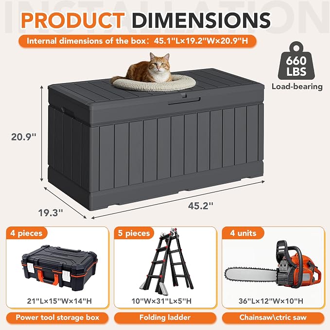 78 Gallon Deck Box Outdoor Indoor Waterproof Storage Box - Image 8