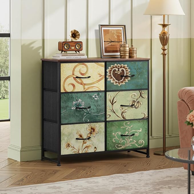 WLIVE Dresser for Bedroom with 6 Drawers, Floral Painted | Closet Dresser - Image 4