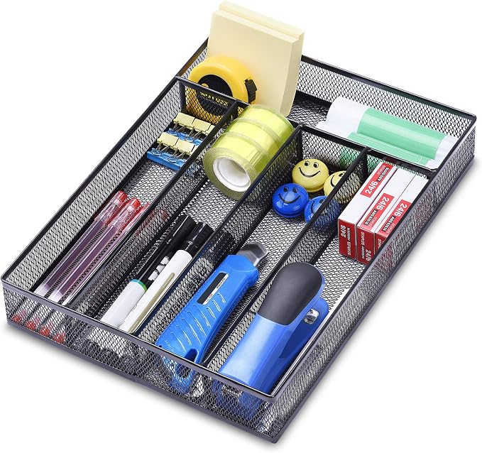 WuGeShop Office Desk Drawer Organizer, 5 Compartments Mesh Drawer Organizer Tray by WuGeShop